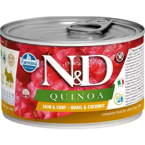  N&D QUINOA Dog konz. Skin & Coat Quail & Coconut Mini 140 g
