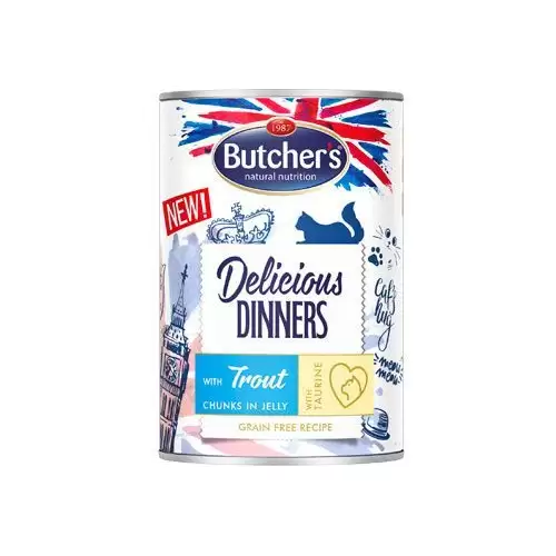 Butcher's Cat Delic.Dinners pstruh v želé konz. 400g