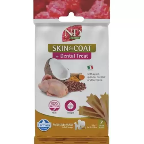 N&D QUINOA Dog Dental Snack Skin & Coat Quail Medium & Maxi 100 g
