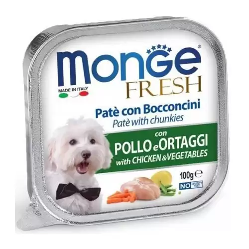 MONGE FRESH - paštika a kousky s kuřetem a zeleninou 100g pro psy 