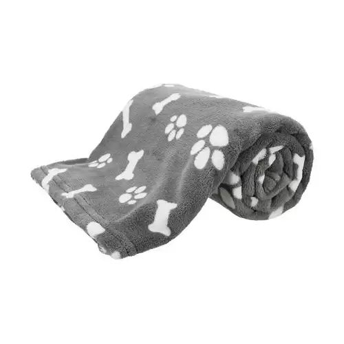 Plyšová deka KENNY, šedá s kostičkami a packami 100 x 75cm