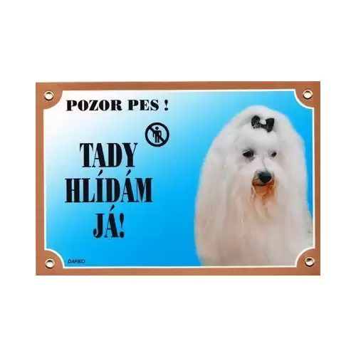 Barevná cedulka Pozor pes, Maltézský pinč