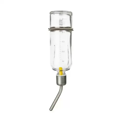 Skleněná napáječka s kovovým pítkem 250 ml, např. morče, zakrslý králíček