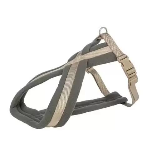 Nylonový postroj PREMIUM podšitý, písková/grafit XS-S:hruď:30-55cm/15mm