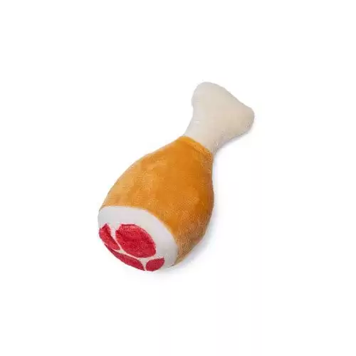 Hračka pes Kuřecí stehno pískací 14cm plyš KAR