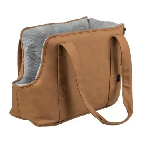 Transportní taška EVELYN, 40 x30 x 20 cm, do 5 kg, umělá kůže, plyš, hnědá/šedá