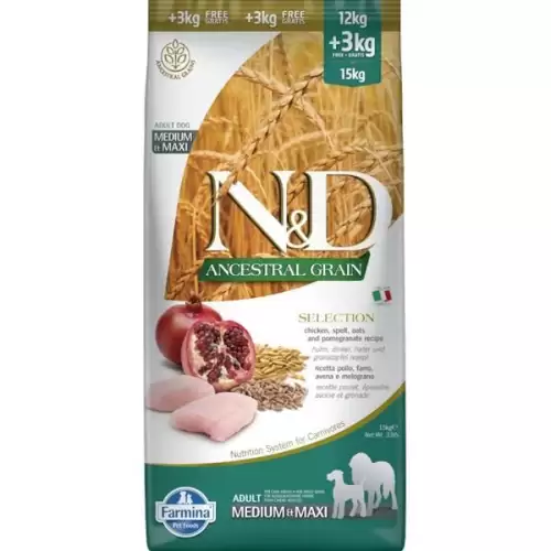  N&D ANCESTRAL GRAIN Selection Dog LG Chicken & Pomegranate Adult Medium & Maxi 15 kg