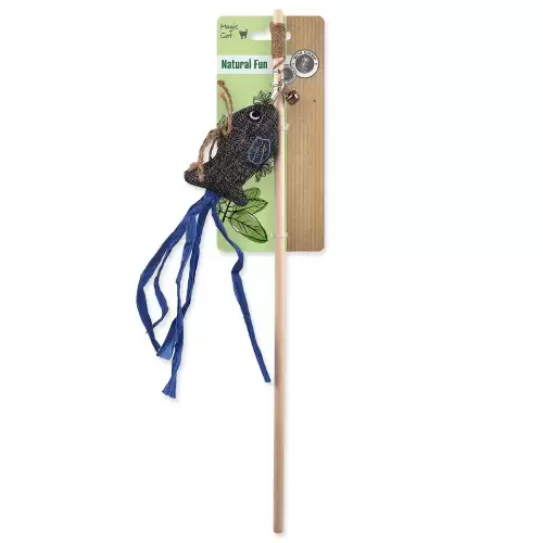 Hračka Magic Cat Natural Fun šidítko ryba s rolničkou a šantou kočičí šedá 40cm 