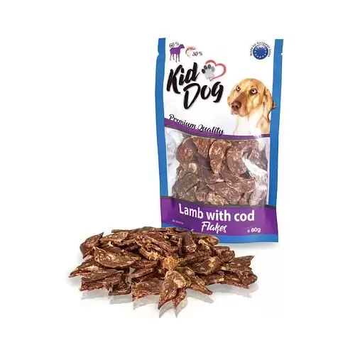 KIDDOG jehněčí lupínky s mořskou treskou 80 g