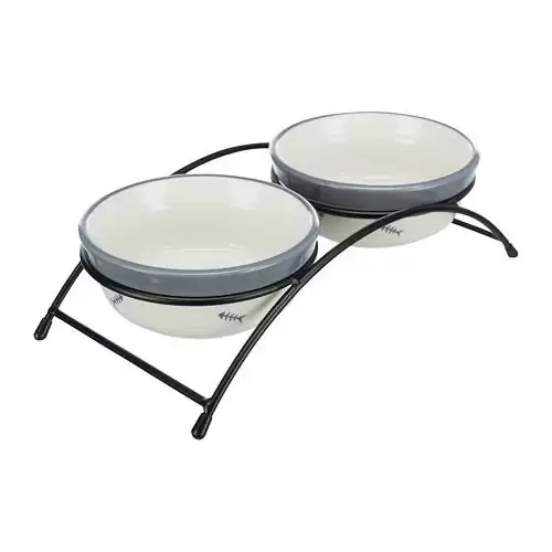 Set keramických misek se stojánkem  2 × 0,3 l / o 12 cm bílá/modrošedá