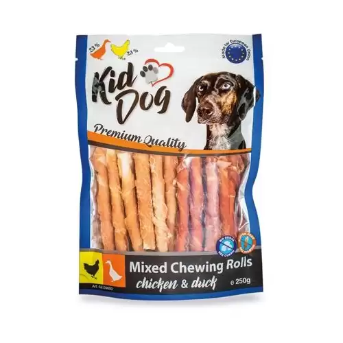 KIDDOG mix buvolích tyčinek s kuřecím a kachním masíčkem - 8 mm/12 cm 250 g