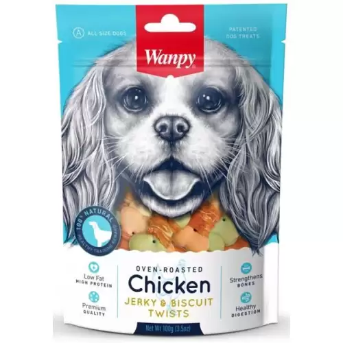  Wanpy Dog Chicken Jerky & Biscuit Twists 100 g