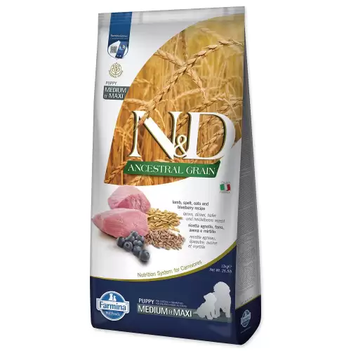Krmivo N&D Dog Puppy Medium & Maxi Ancestral Grain Lamb, Spelt, Oats & Blueberry 12kg