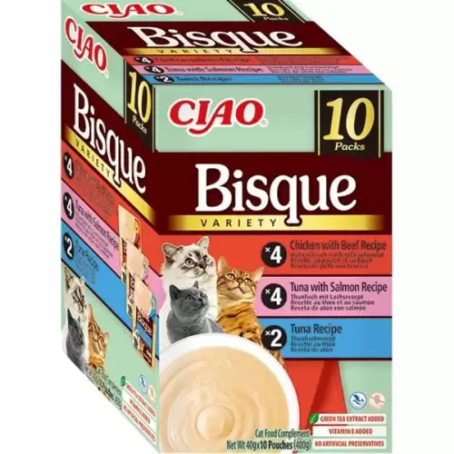  Inaba Ciao Bisque kuře, hovězí, tuňák a losos multipack 10x 40 g
