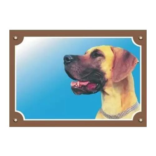 Barevná cedulka Pozor pes, Doga žlutá