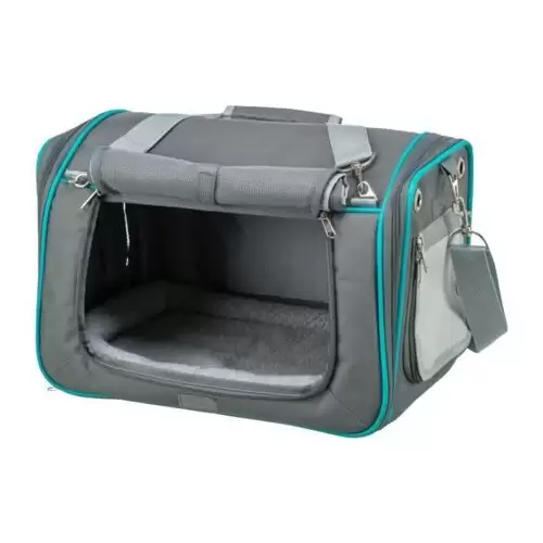 Transportní taška VICKY, 40 x 27 x 28 cm, do 5 kg, šedá/tyrkysová