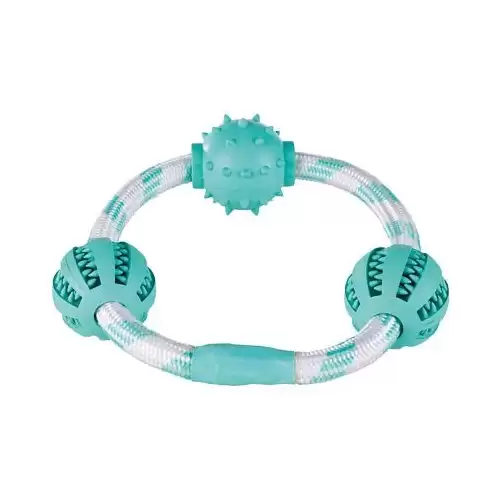 DentaFun bavlněný kruh se 3 míčky, o 20 cm/o 5 cm, přírodní guma