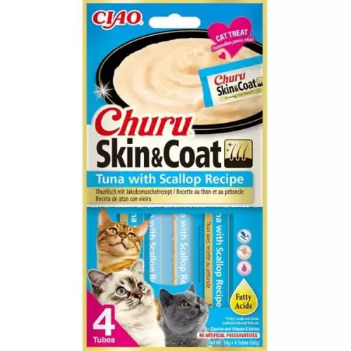  Inaba Churu Skin & Coat tuňák a hřebenatka 4 x 14g