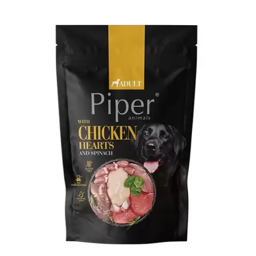 NEW PIPER s kuřecími srdíčky a špenátem, kapsička pro psy 500 g