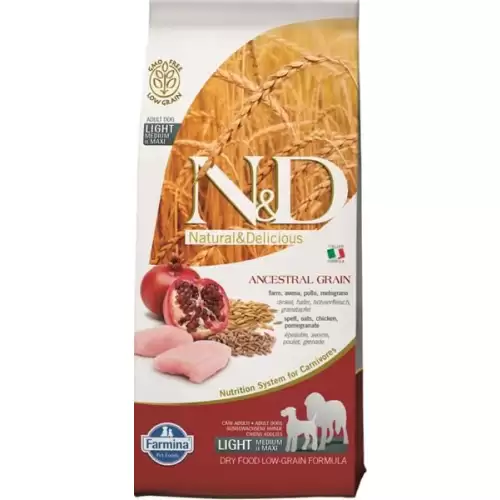  N&D ANCESTRAL GRAIN Dog LG Light-Chicken, Spelt, Oats & Pomegranate Adult Medium & Maxi 12 kg