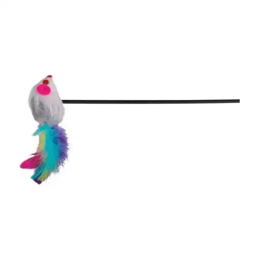 Plastová udice - myška s péřovým ocasem 50 cm