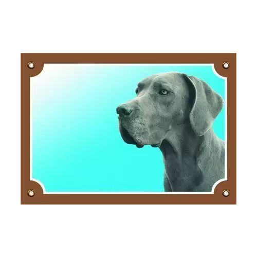 Barevná cedulka Pozor pes, Doga modrá