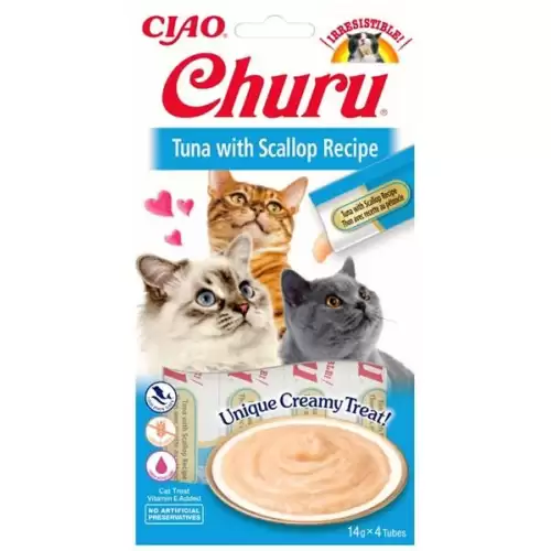  Inaba Churu cat snack Tuňák s příchutí hřebenatek 4x 14g