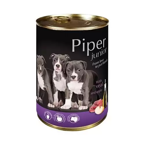NEW PIPER JUNIOR s telecím a jablky, konzerva pro štěňata 400 g