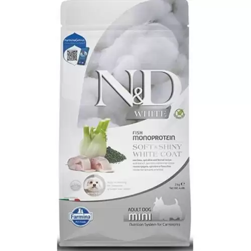  N&D WHITE Dog GF Sea Bass, Spirulina & Fennel Adult Mini 2 kg