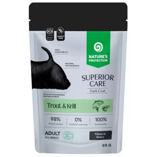  Nature's Protection Superior Care Dog kaps. Adult Dark Coat Trout/Krill 85 g