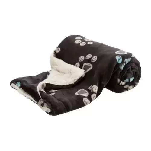 JIMMY plyšová hebká deka oboustranná, taupe-šedá s tlapkami/krémová 100 x 70 cm