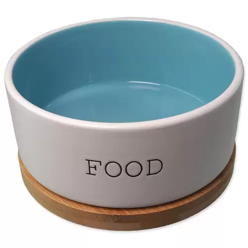 Miska Dog Fantasy keramická FOOD bílá/modrá s podtáckem 16x6,5cm, 850ml