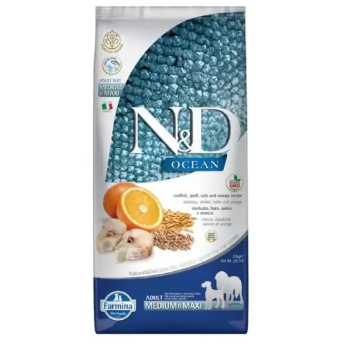  N&D OCEAN Dog LG Cod, Spelt, Oats & Orange Adult Medium & Maxi 12 kg