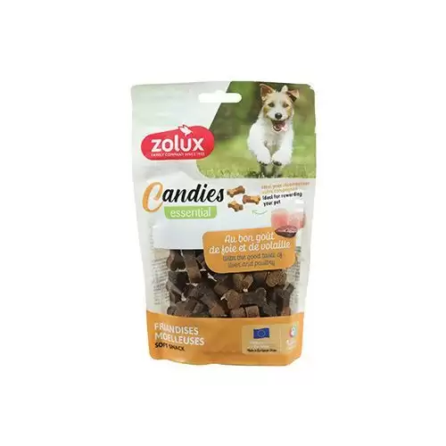 Pochoutka pes CANDIES kostičky drůbež,játra 150g Zolux