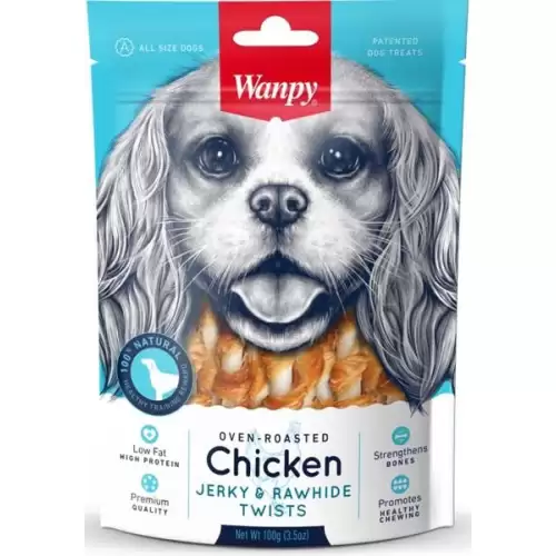  Wanpy Dog Chicken Jerky & Rawhide Twists 100 g