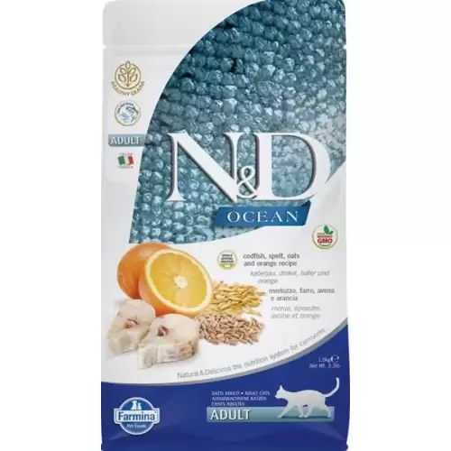  N&D OCEAN Cat LG Cod, Spelt, Oats & Orange Adult 1,5 kg