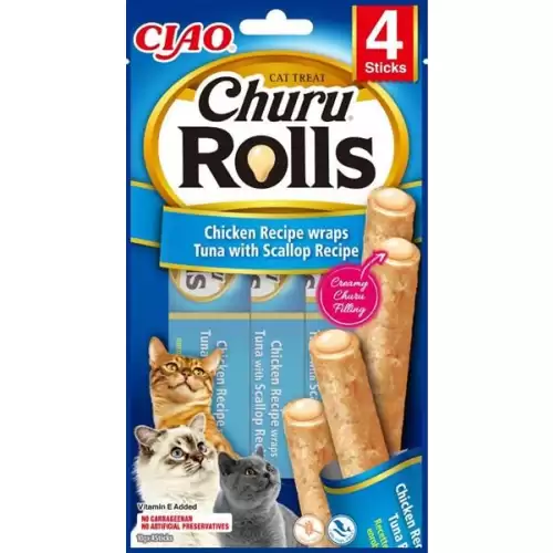  Inaba Churu Rolls cat snack kuře, tuňák a hřebenatka 4x10 g
