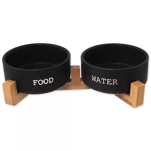 Set Dog Fantasy misky keramické se stojanem černé 2x 13x5,5cm, 400ml