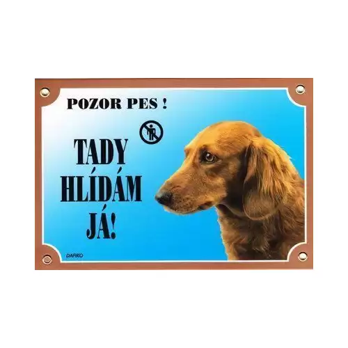 Barevná cedulka Pozor pes, Jezevčík dlouhosrstý
