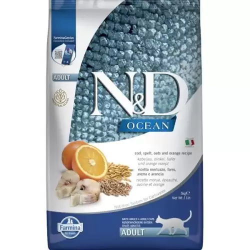  N&D OCEAN Cat LG Cod, Spelt, Oats & Orange Adult 5 kg