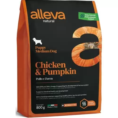  ALLEVA NATURAL Dog Dry Puppy Chicken&Pumpkin Medium 800g