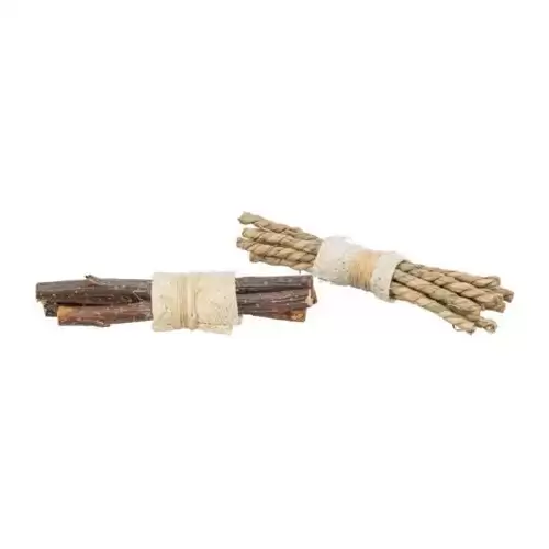 Set svazků tyček - přírodní hračka pro hlodavce 10 x 3 cm, lufa/dřeva/mořská tráva, 2 ks