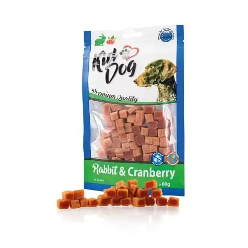 KIDDOG mini kostičky s králíkem a brusinkami 80 g