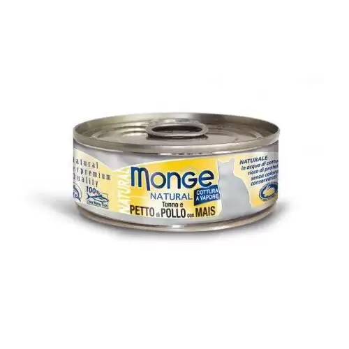 MONGE NATURAL tuňák s kuřecími prsy a kukuřicí pro kočky 80 g