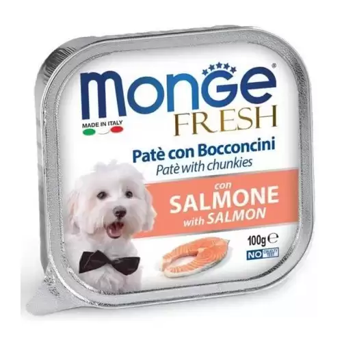 MONGE FRESH - paštika a kousky s lososem 100 g pro psy