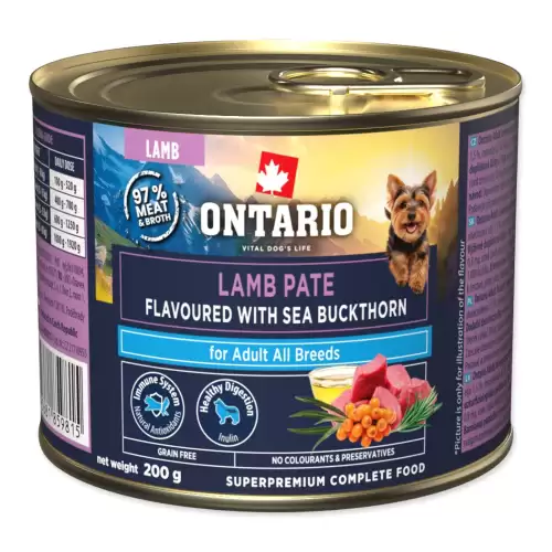 Konzerva Ontario Adult jehněčí pate s příchutí rakytníku 200g