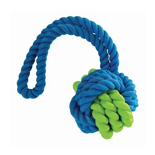 Kombinovaný Monty míč přírodní guma a bavlna s poutkem HipHop ø 9,5 cm/ 31 cm, modro/zelená