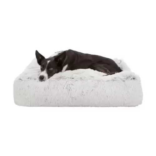 Vysoký polštář HARVEY, obdélník 80 x 60cm, hebký potah s dlouhým vlasem, bílá/černá