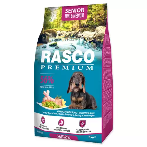 Krmivo Rasco Premium Senior Mini & Medium kuře s rýží 3kg