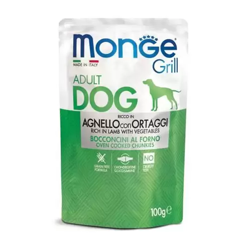 MONGE GRILL kapsička jehněčí se zeleninou pro psy 100 g